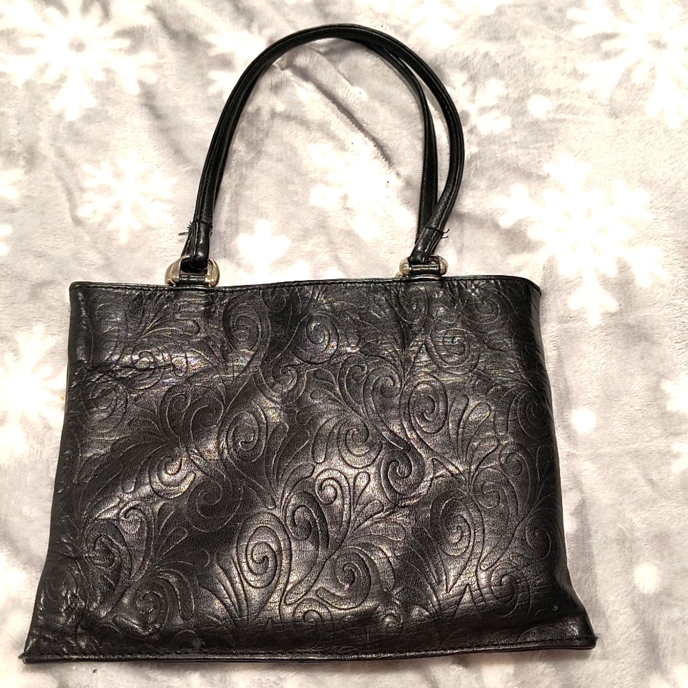 Genuine Hand Tooled Leather small bag, snap closure, clean, inner zip.  EUC